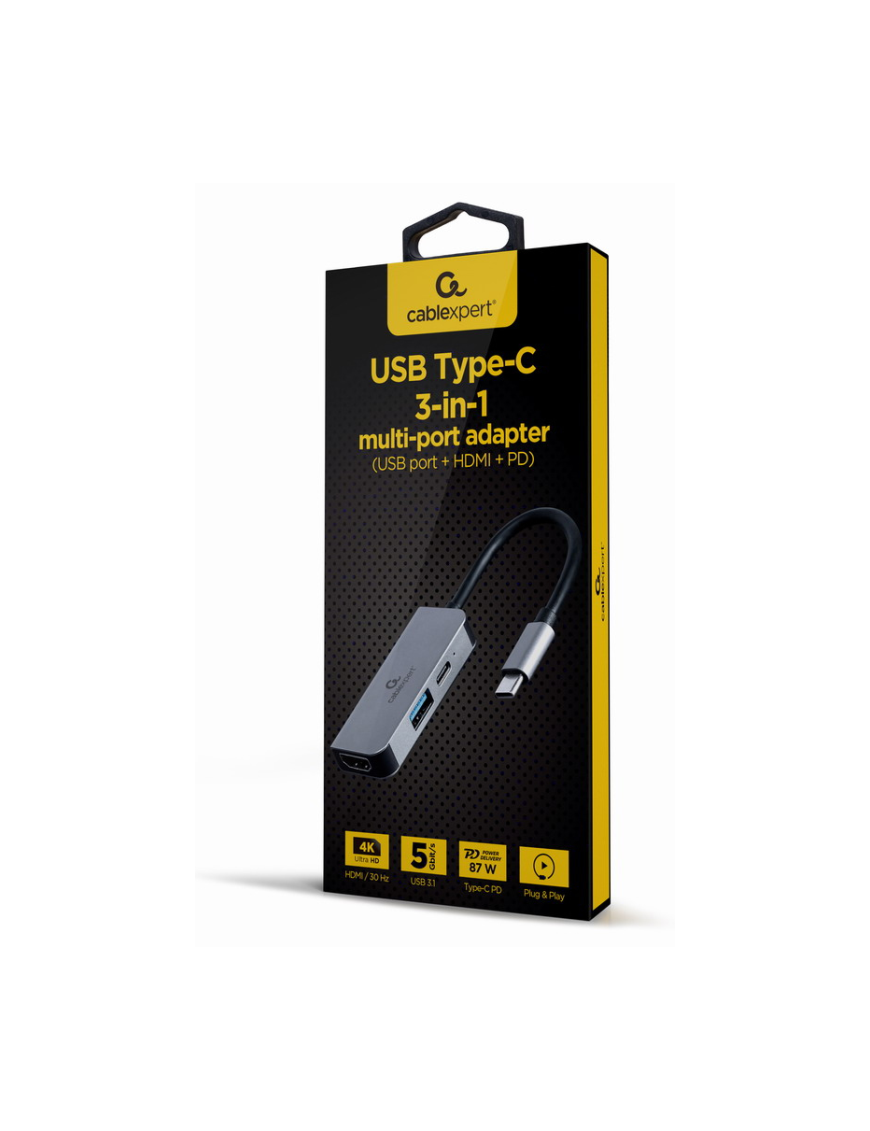 Gembird A-CM-COMBO3-02 base para portátil y replicador de puertos Alámbrico USB 3.2 Gen 1 (3.1 Gen 1) Type-C Plata