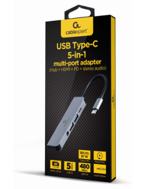 Gembird A-CM-COMBO5-02 base para portátil y replicador de puertos Alámbrico USB 3.2 Gen 1 (3.1 Gen 1) Type-C Plata