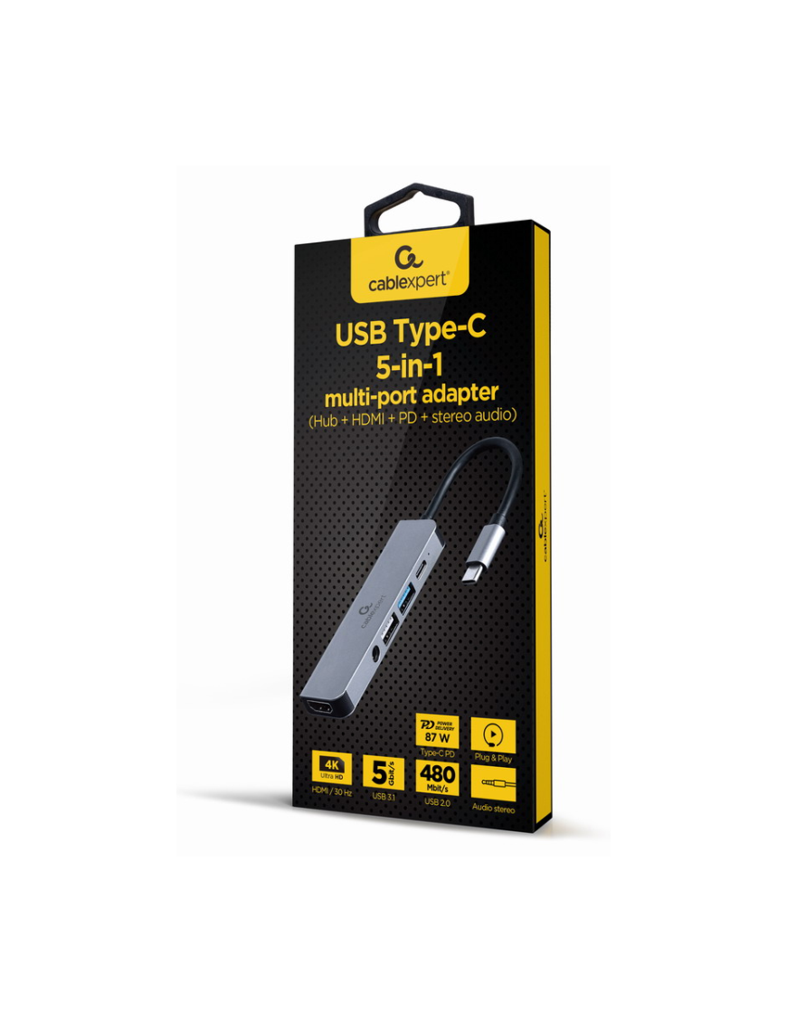 Gembird A-CM-COMBO5-02 base para portátil y replicador de puertos Alámbrico USB 3.2 Gen 1 (3.1 Gen 1) Type-C Plata
