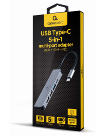Gembird A-CM-COMBO5-03 base para portátil y replicador de puertos Alámbrico USB 3.2 Gen 1 (3.1 Gen 1) Type-C Plata