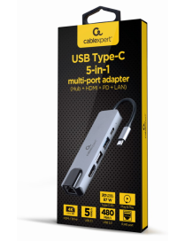 Gembird A-CM-COMBO5-04 base para portátil y replicador de puertos Alámbrico USB 3.2 Gen 1 (3.1 Gen 1) Type-C Plata