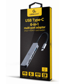 Gembird A-CM-COMBO6-02 base para portátil y replicador de puertos Alámbrico USB 3.2 Gen 1 (3.1 Gen 1) Type-C Gris
