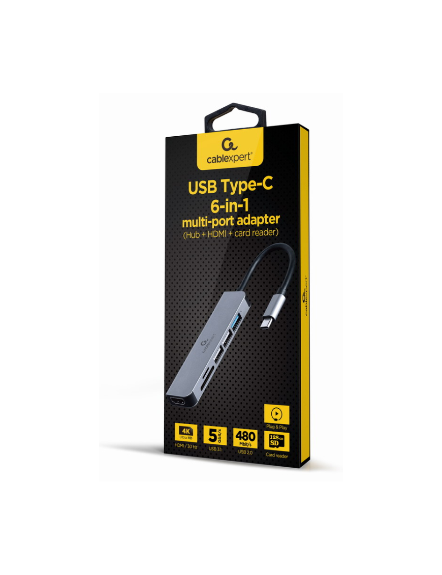 Gembird A-CM-COMBO6-02 base para portátil y replicador de puertos Alámbrico USB 3.2 Gen 1 (3.1 Gen 1) Type-C Gris