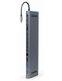 Gembird A-CM-COMBO9-01 base para portátil y replicador de puertos USB 3.2 Gen 1 (3.1 Gen 1) Type-C Gris