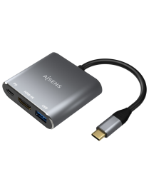 AISENS Conversor USB-C a HDMI/USB-C/Tipo A USB 3.0, 3 en 1, Gris, 15cm