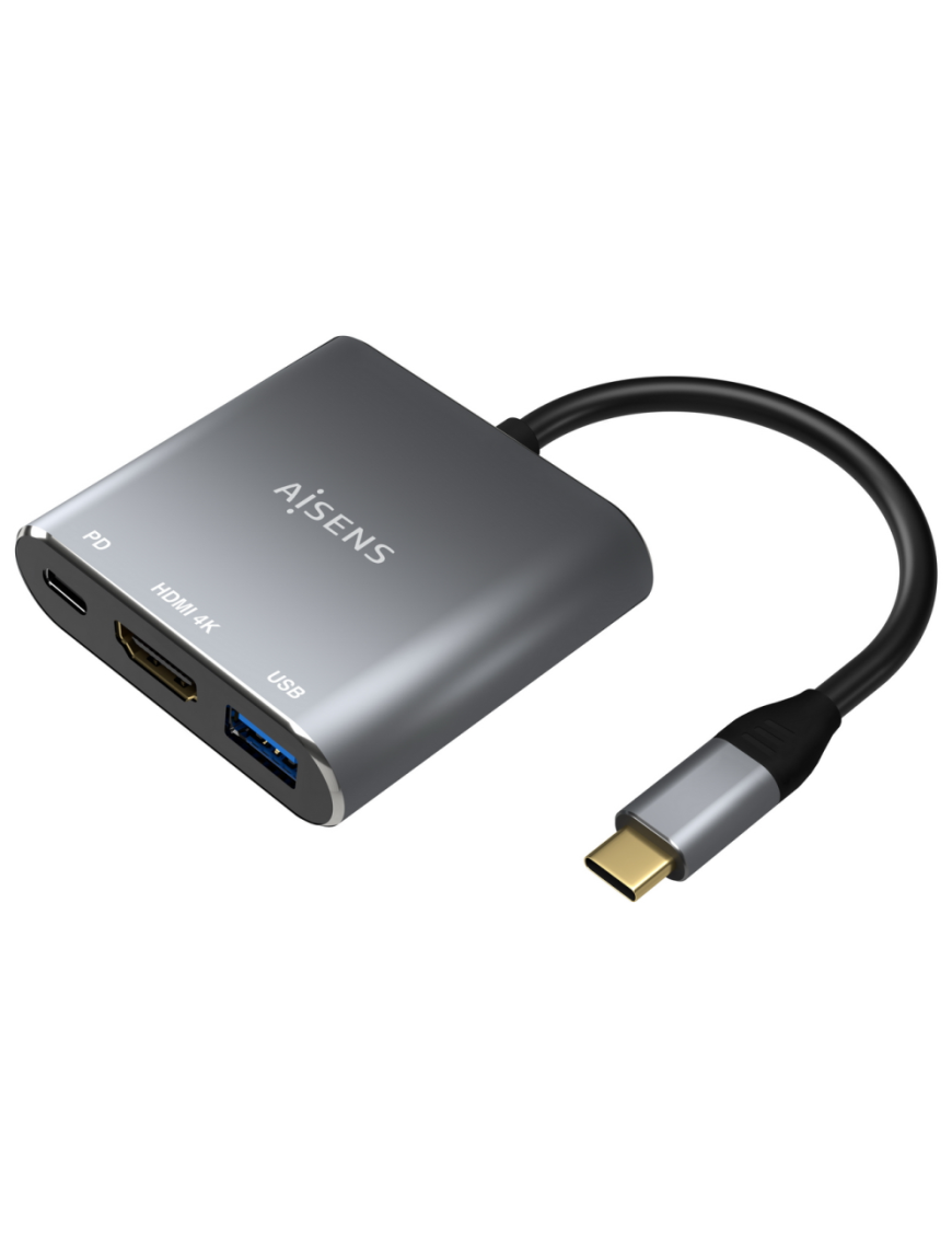 AISENS Conversor USB-C a HDMI/USB-C/Tipo A USB 3.0, 3 en 1, Gris, 15cm
