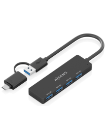 AISENS Hub USB 3.1 USB-C USB-A, USB-C/M+USB-A/M-4xTIPO A/H, Negro, 15cm