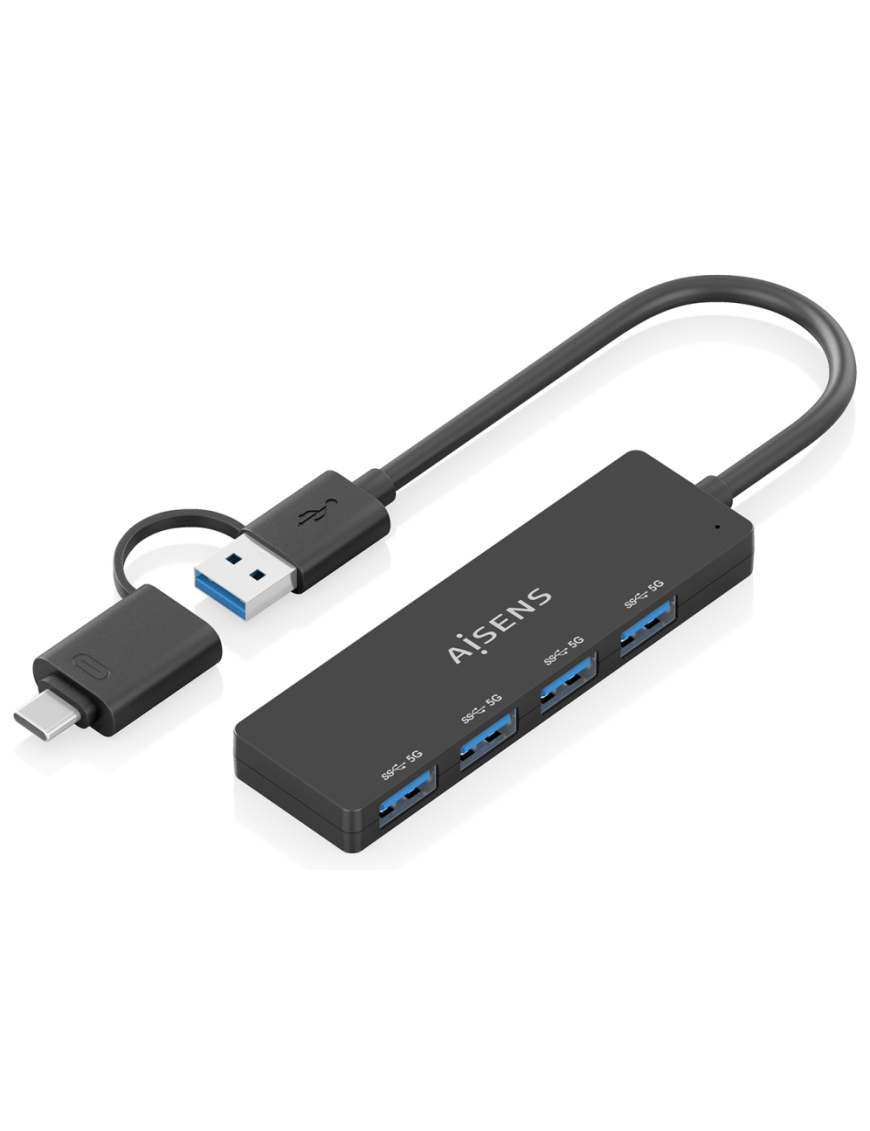 AISENS Hub USB 3.1 USB-C USB-A, USB-C/M+USB-A/M-4xTIPO A/H, Negro, 15cm