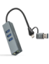 Nanocable Conversor USB-C+USB-A/M 3.0 a Ethernet + 3xUSB-A 3.0, Aluminio, Gris, 15 cm