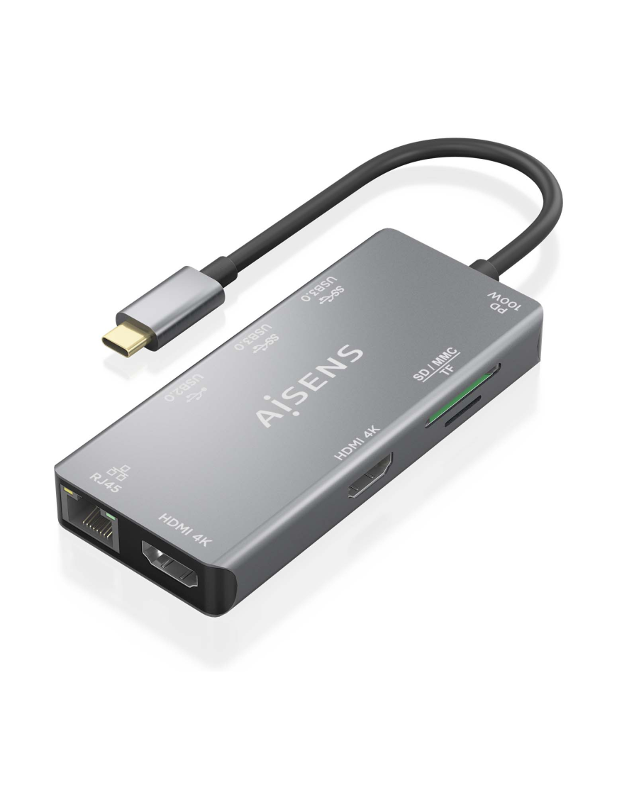 AISENS ASUC-9P018-GR base para portátil y replicador de puertos Alámbrico USB 3.2 Gen 1 (3.1 Gen 1) Type-C