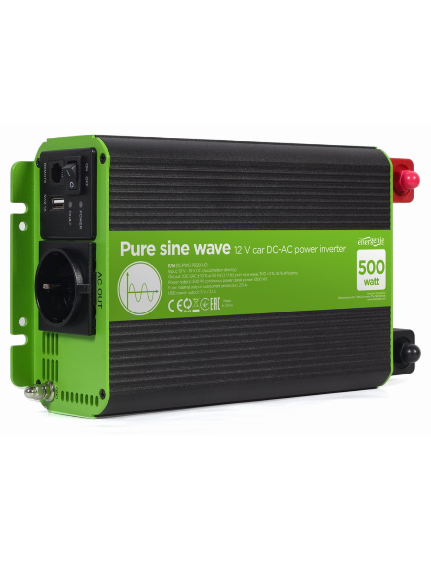 EnerGenie EG-PWC-PS500-01 adaptador e inversor de corriente Auto 500 W Negro, Verde