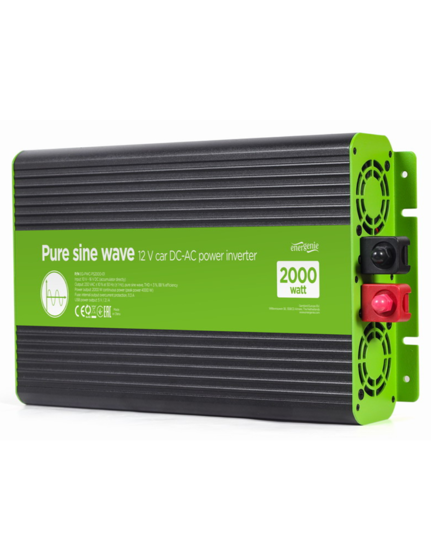 EnerGenie EG-PWC-PS2000-01 adaptador e inversor de corriente Auto 2000 W Negro, Verde