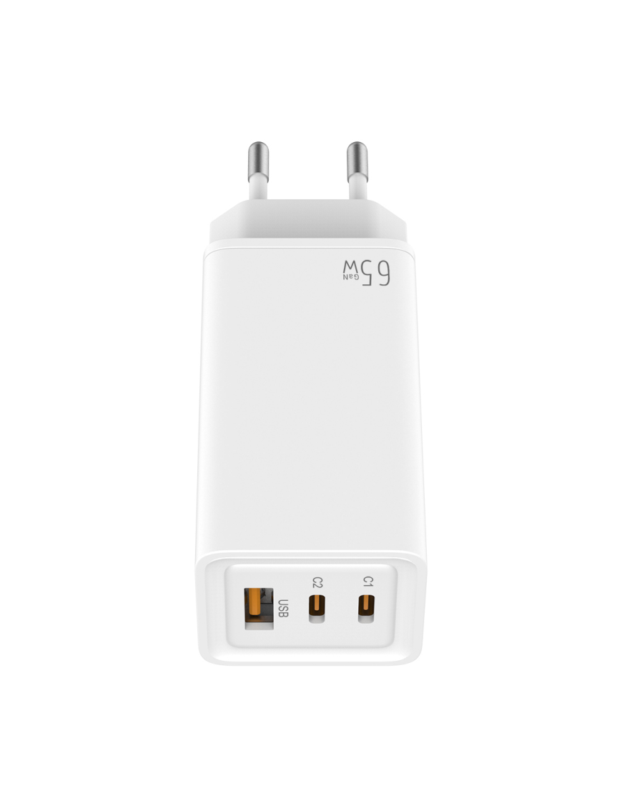 Leotec Cargador 65W GaN 2 USB-C PD + 1 USB-A Blanco