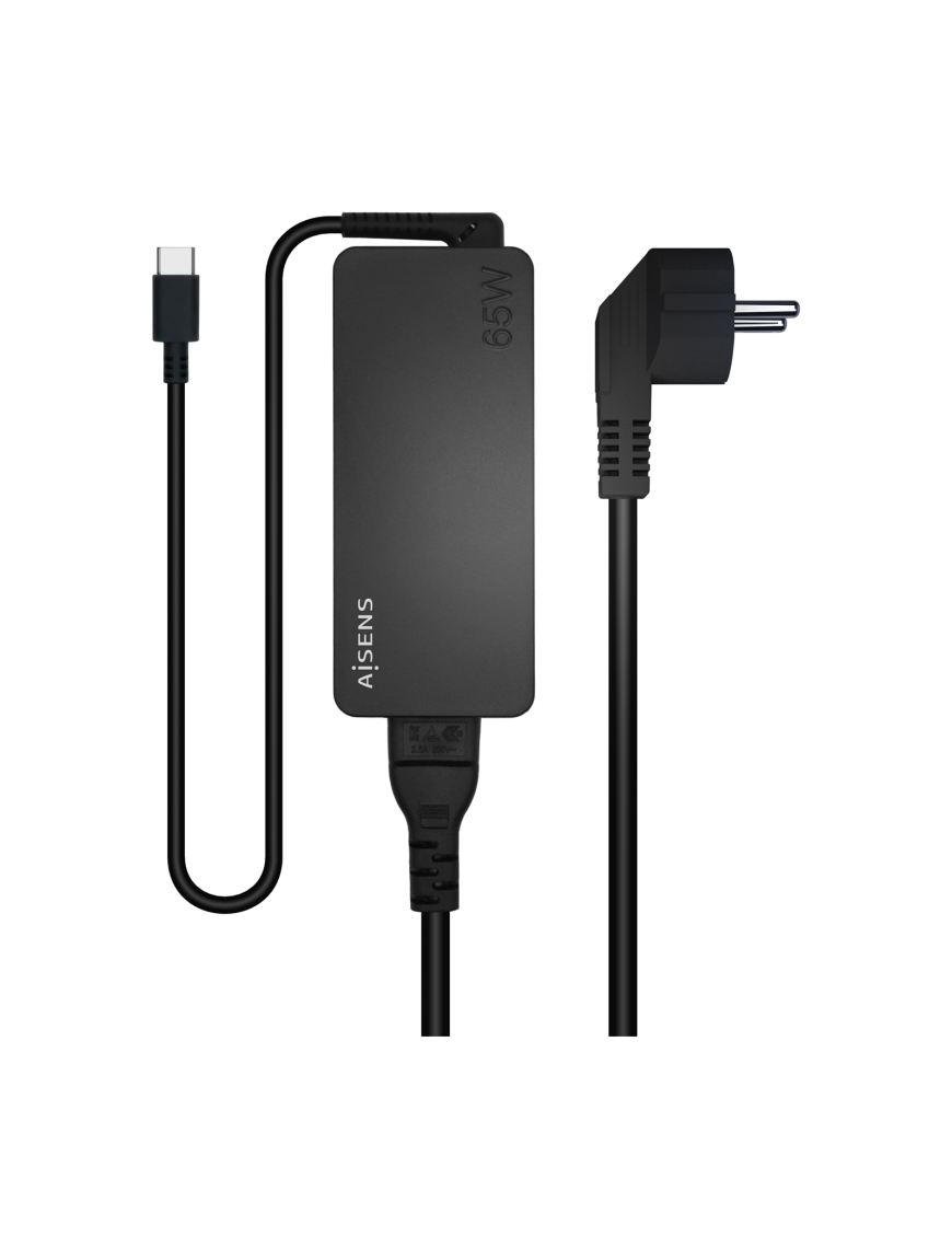 AISENS Cargador 65W PD3.0 1XUSB-C 1.8M, Negro