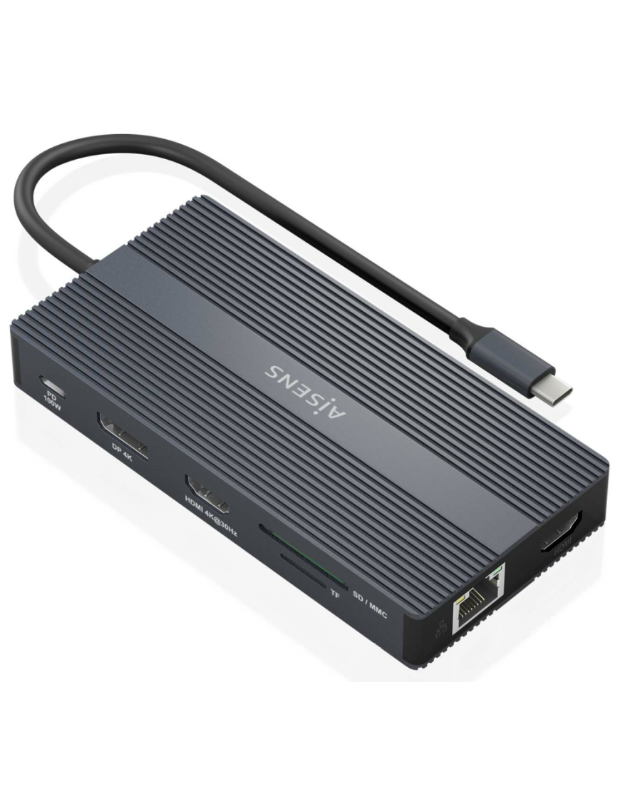 AISENS ASUC-12P017-GR base para portátil y replicador de puertos Alámbrico USB 3.2 Gen 1 (3.1 Gen 1) Type-C