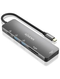 AISENS ASUC-6P016-GR base para portátil y replicador de puertos Alámbrico USB 3.2 Gen 1 (3.1 Gen 1) Type-C