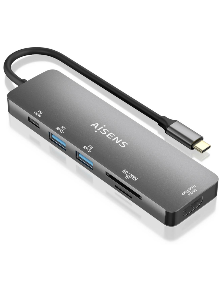 AISENS ASUC-6P016-GR base para portátil y replicador de puertos Alámbrico USB 3.2 Gen 1 (3.1 Gen 1) Type-C