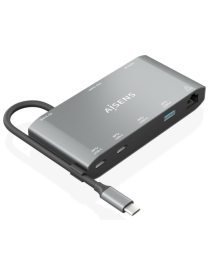 AISENS USB-C Dock 8 en 1, USB-C a 1xHDMI, 1xVGA, 1xRJ45, 2xUSB-A, 2xUSB-C 5G, 1xUSB-C PD, Gris, 20 cm