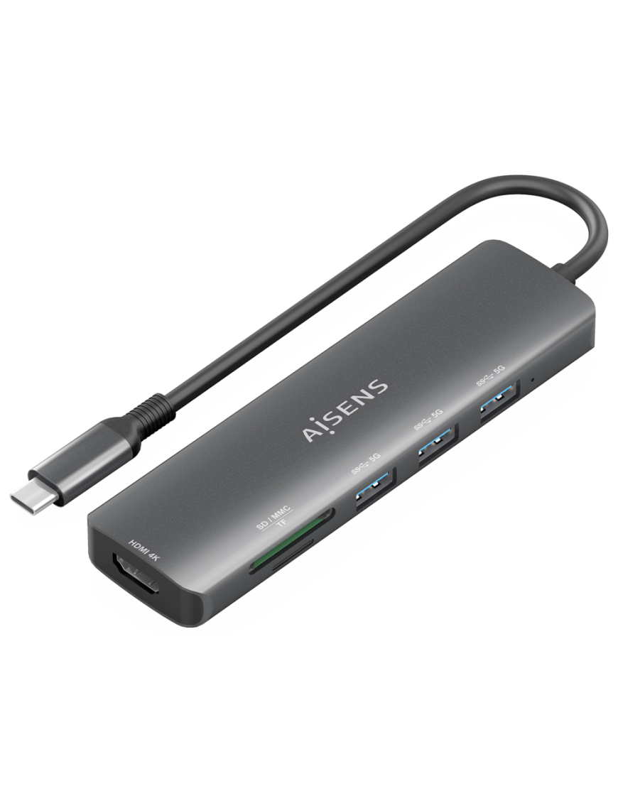AISENS ASUC-6P024-GR base para portátil y replicador de puertos Alámbrico USB 3.2 Gen 1 (3.1 Gen 1) Type-C