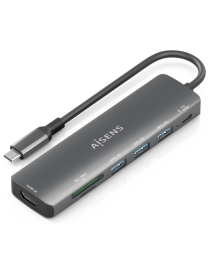 AISENS ASUC-7P025-GR base para portátil y replicador de puertos Alámbrico USB 3.2 Gen 1 (3.1 Gen 1) Type-C