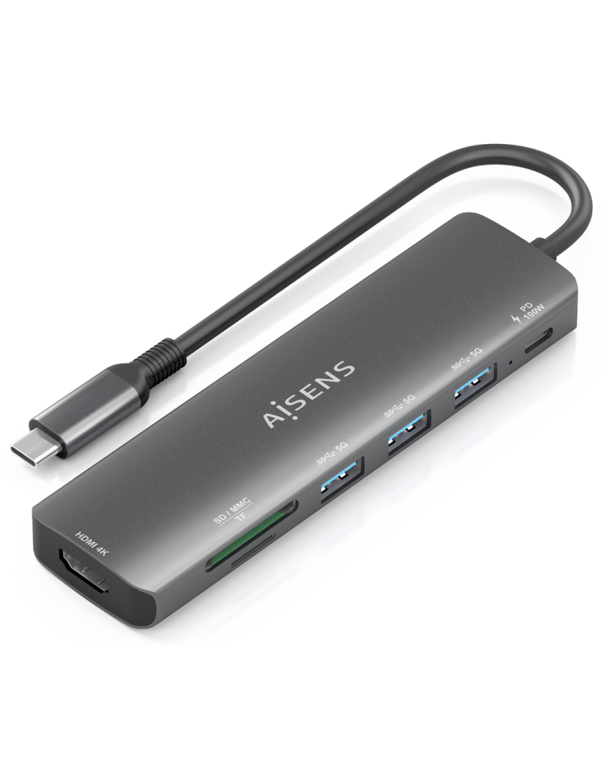 AISENS ASUC-7P025-GR base para portátil y replicador de puertos Alámbrico USB 3.2 Gen 1 (3.1 Gen 1) Type-C