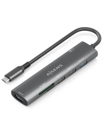 AISENS USB-C Dock 7 en 1, USB-C A, 1x HDMI, 2x USB-A USB2.0, 1x USB-A USB3.0, 1x USB-C PD 100W, 1x SD, 1x MicroSD, Gris, 15cm