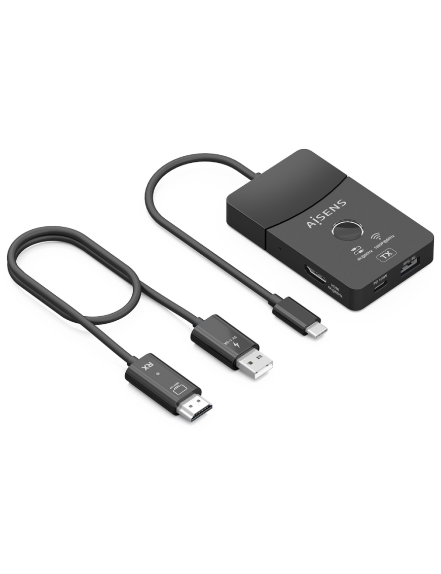 AISENS Docking USB-C a HDMI 1080P@60Hz (Inalámbrico) 30M, 1xHDMI 4K60HZ (Cable) 2xUSB-C 1xUSB-A 1xUSB-C PD 100W, Negro
