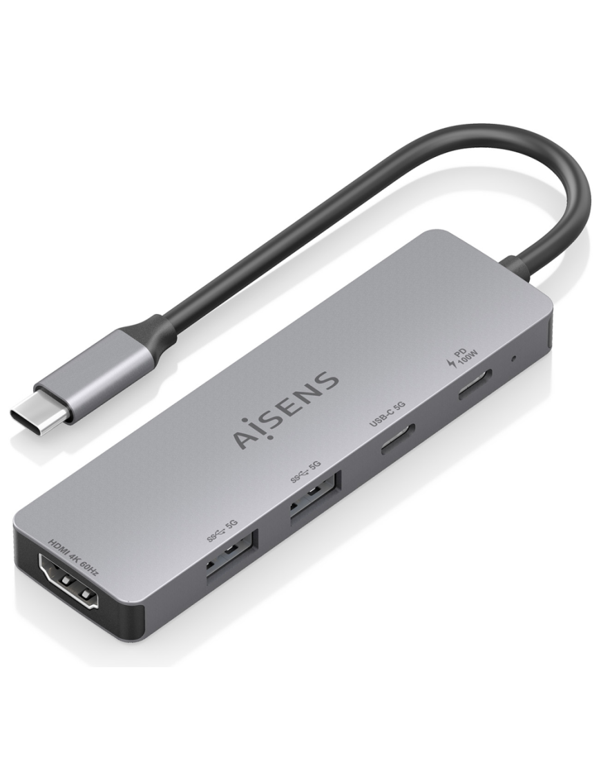 AISENS USB-C Dock 5 en 1, USB-C a 1xHDMI 2xUSB-A 1xUSB-C 1xUSB-C PD, Gris, 15cm