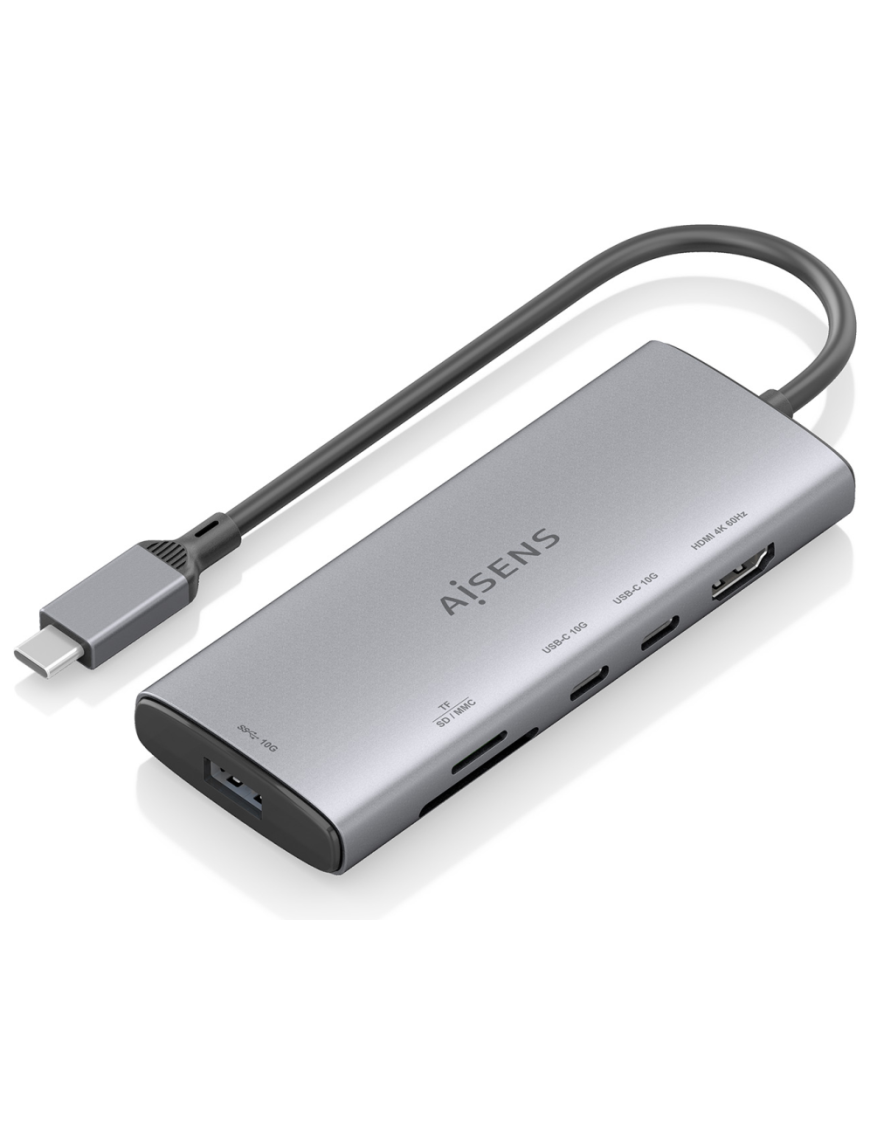 AISENS USB-C Dock 6 en 1, USB-C a 1xHDMI, 1xUSB-A 10G, 2xUSB-C 10G, 1xSD, 1xMicroSD, Gris, 20cm