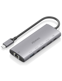 AISENS USB-C Dock 6 en 1, USB-C a 1xHDMI, 1xRJ45, 1xUSB-A 10G, 2xUSB-C 10G, 1xUSB-C PD, Gris, 20cm