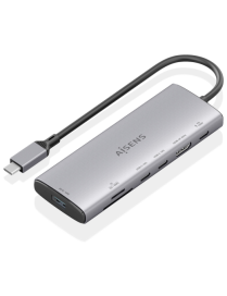 AISENS USB-C Dock 7 en 1, USB-C a 1xHDMI, 1xUSB-A 10G, 2xUSB-C 10G, 1xSD, 1xMicroSD, 1xUSB-C PD 100W, Gris, 20cm