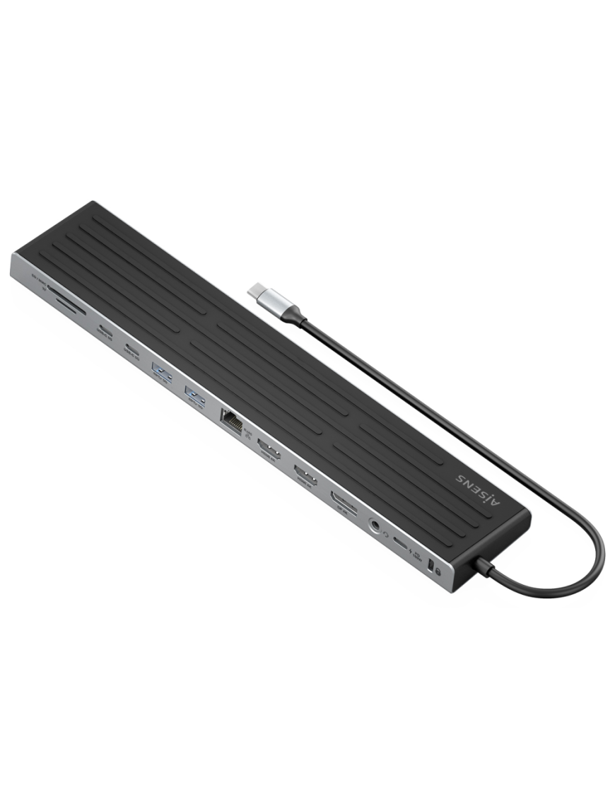 AISENS USB-C Dock 13 en 1, USB-C A 2xHDMI, 1xDisplayPort, 1xRJ45, 3xUSB-A, 2xUSB-C, 1xUSB-C PD, 1xSD, 1xMicro SD, 1xAudio