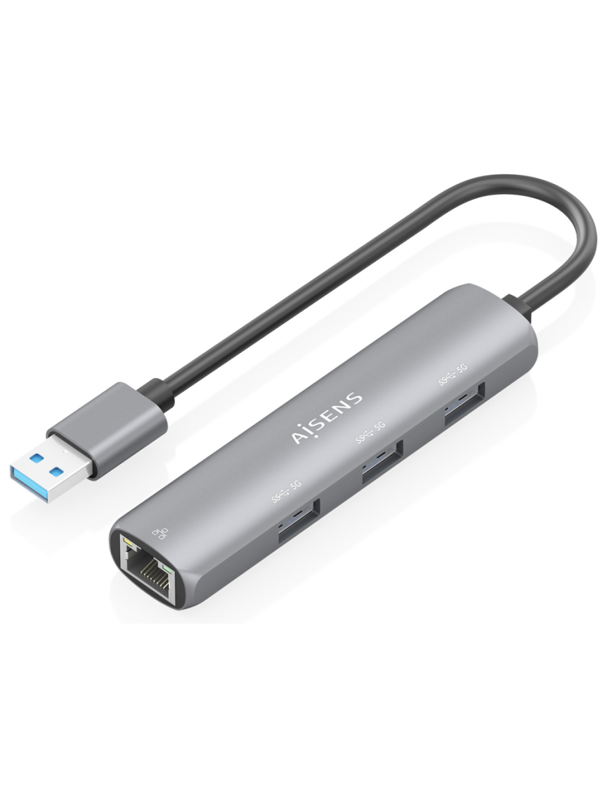 AISENS USB3.0 Dock USB-A A Ethernet Gigabit + Hub 3xUSB-A, Gris, 15cm