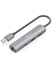 AISENS USB3.0 Dock USB-A A Ethernet Gigabit + Hub 1xUSB-C+2xUSB-A, Gris, 15cm
