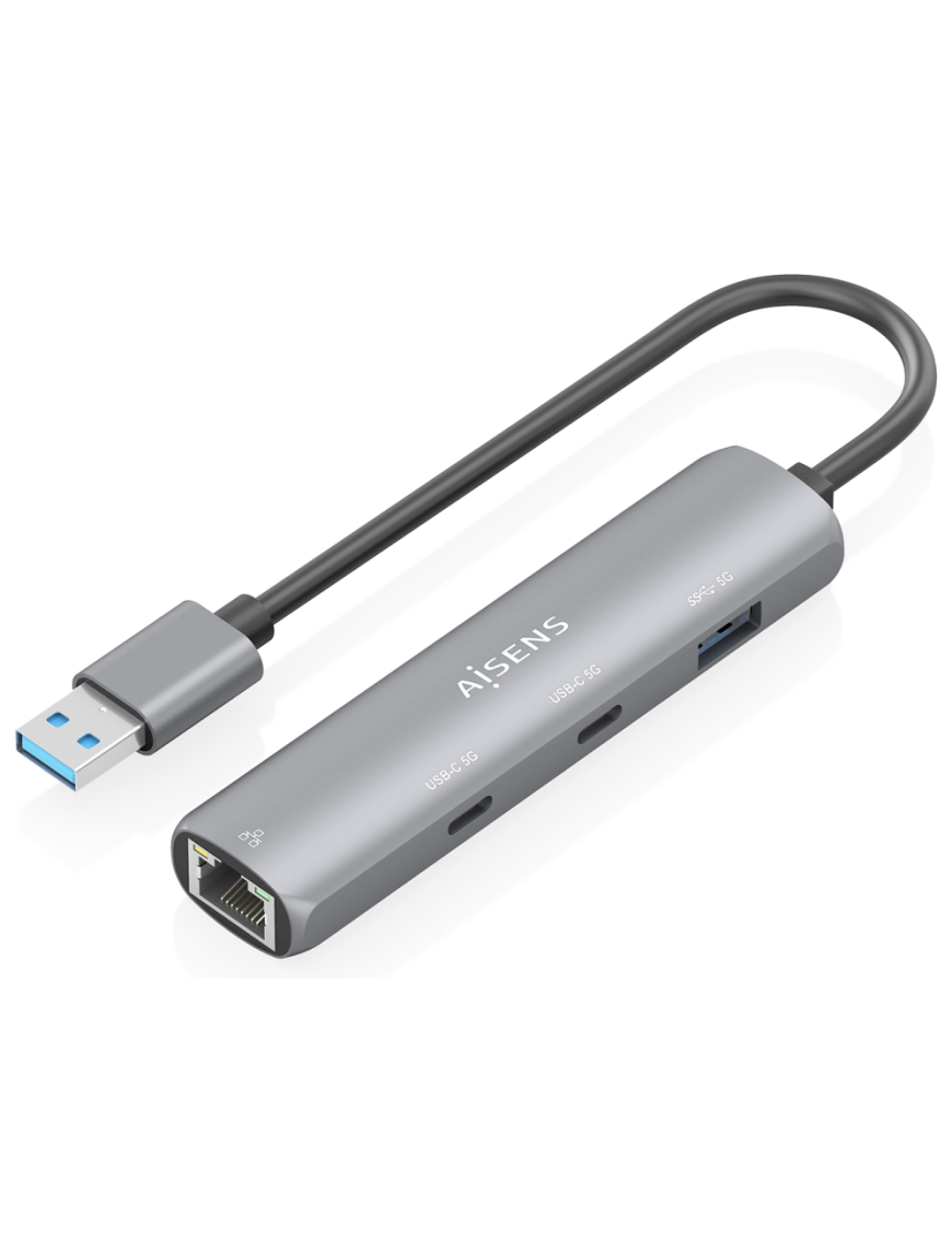 AISENS USB3.0 Dock USB-A A Ethernet Gigabit + Hub 2xUSB-C+1xUSB-A, Gris, 15cm