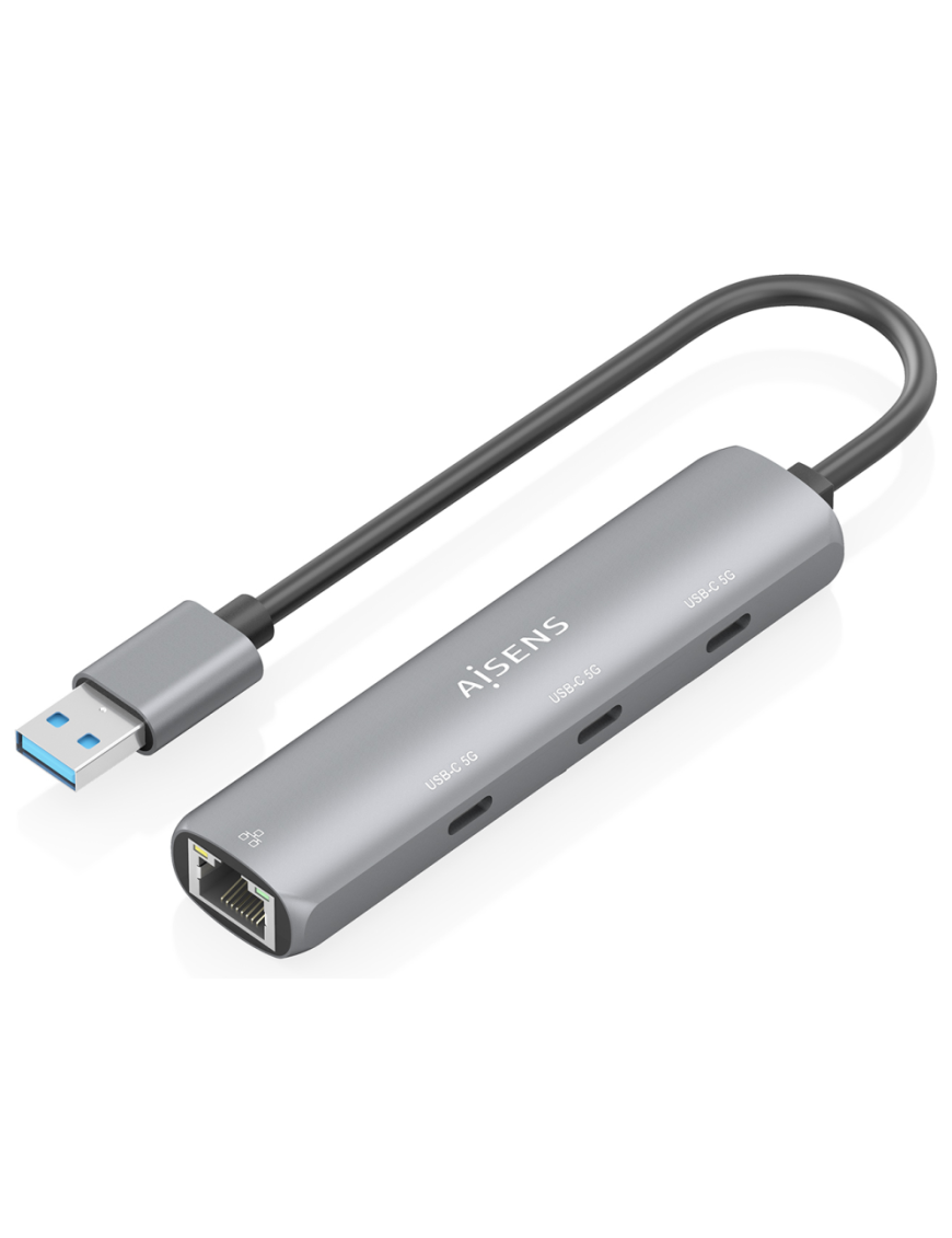 AISENS USB3.0 Dock USB-A A Ethernet Gigabit + Hub 3xUSB-C, Gris, 15cm
