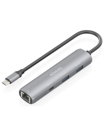AISENS Dock USB-C A Ethernet Gigabit + Hub 1xUSB-C+2xUSB-A, Gris, 15cm