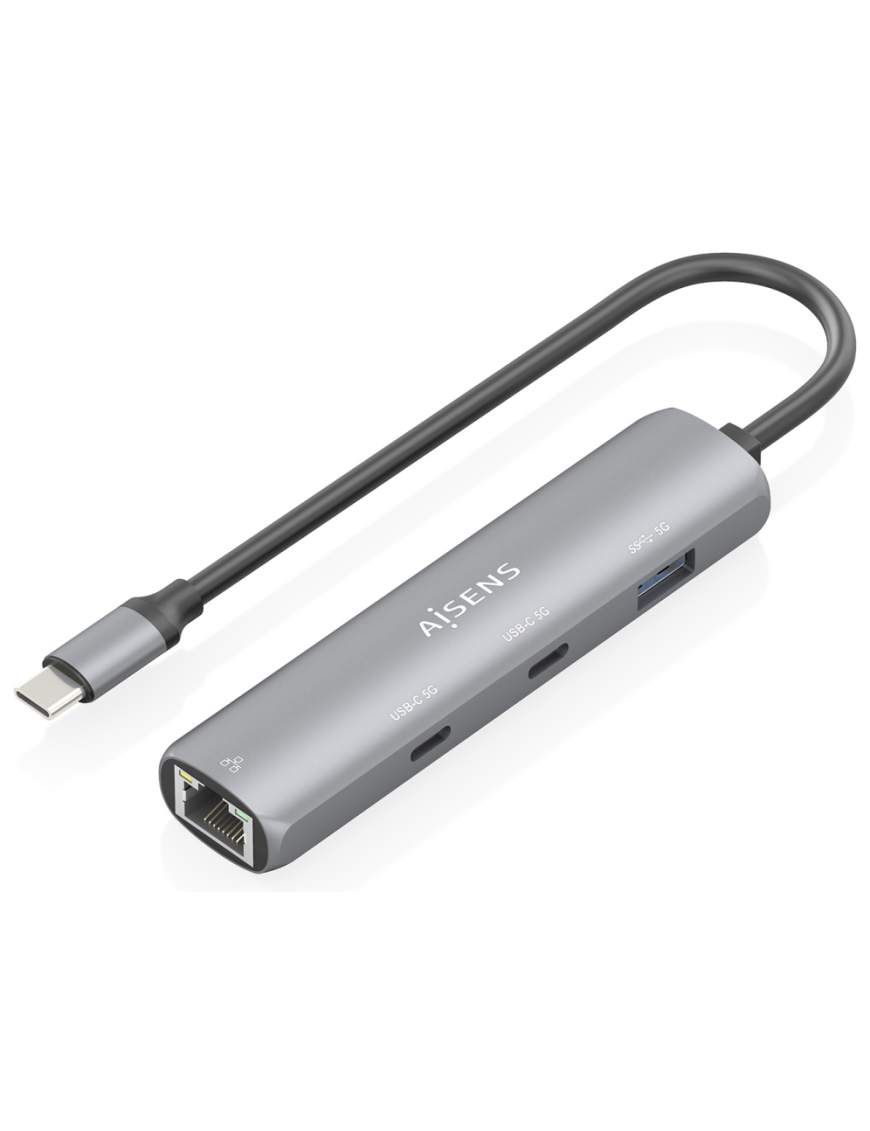 AISENS Dock USB-C A Ethernet Gigabit + Hub 2xUSB-C+1xUSB-A, Gris, 15cm