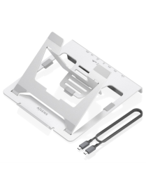 AISENS Soporte de Sobremesa Ajustable para Portatil / Tablet con USB-C Docking 7 en 1, Gris