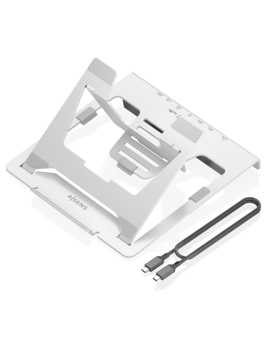 AISENS Soporte de Sobremesa Ajustable para Portatil / Tablet con USB-C Docking 7 en 1, Gris