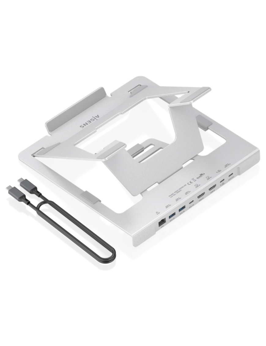 AISENS Soporte de Sobremesa Ajustable para Portatil / Tablet con USB-C Docking 7 en 1, Gris