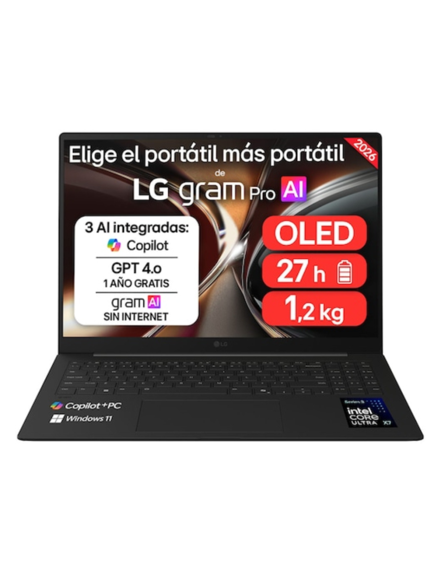 LG Gram Pro 16Z90U 16" Copilot+ PC Intel Core Ultra X7 358H Portátil 40,6 cm (16") WQXGA+ 32 GB LPDDR5x-SDRAM 512 GB SSD Windows