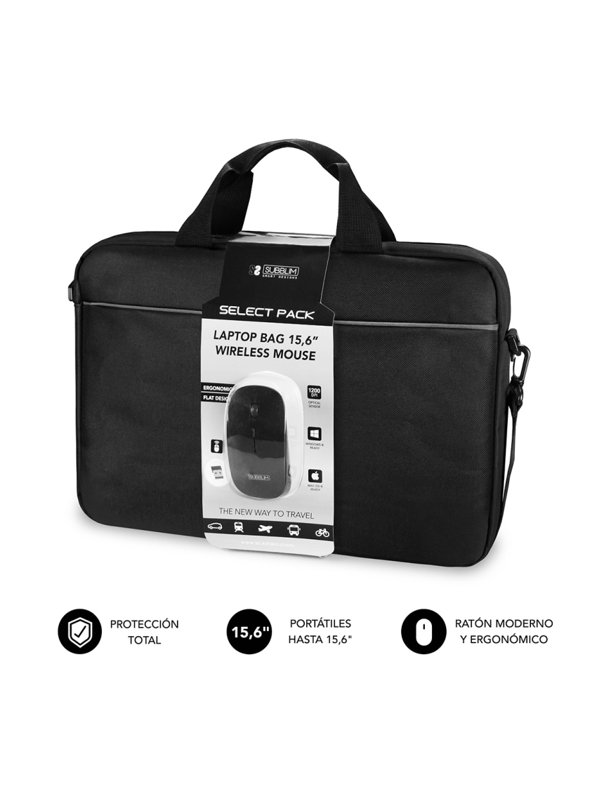 SUBBLIM Maletín con Ratón Select Pack Wireless Mouse USB + Laptop bag 15,6"