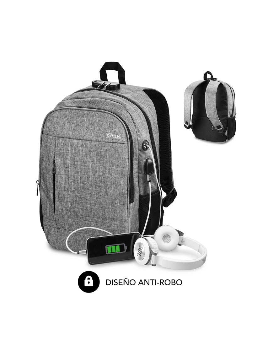SUBBLIM Mochila para Portátil Urban Lock Backpack 16" Grey