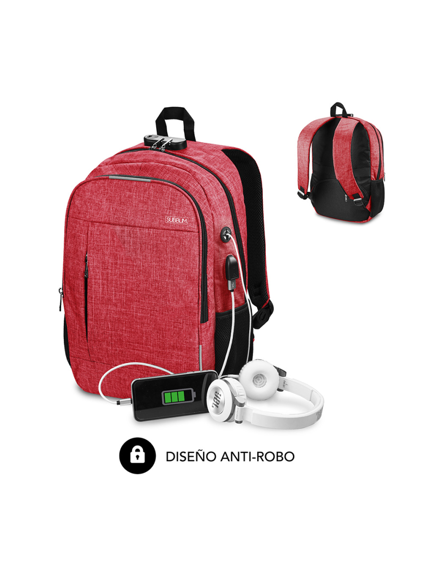 SUBBLIM Mochila para Portátil Urban Lock Backpack 16" Red
