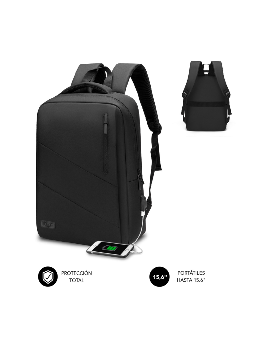 SUBBLIM City Backpack Mochila para portátil 15.6", Poliéster Oxford, Negra