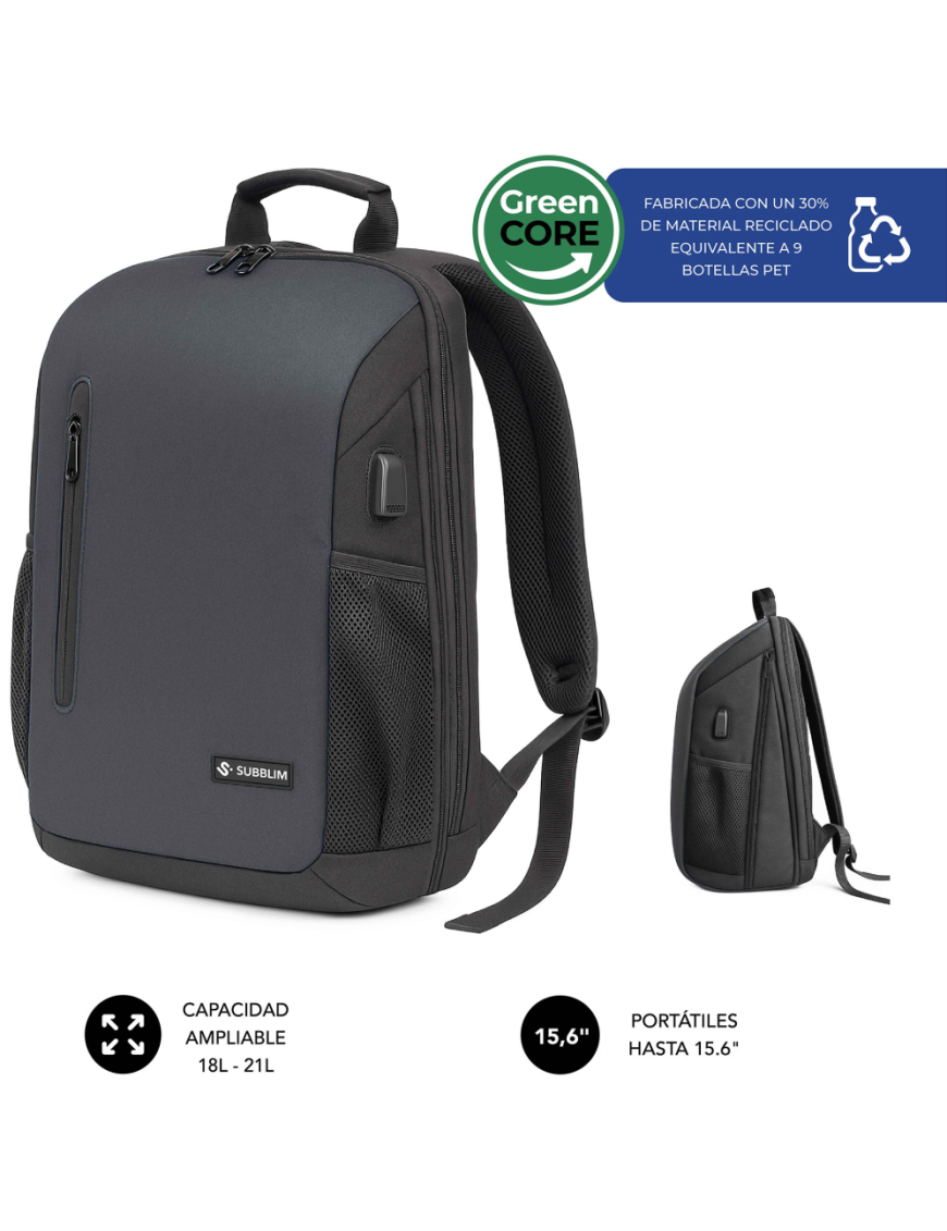 SUBBLIM Nomad Xpand Air Padding mochila City backpack Negro Poliéster reciclado