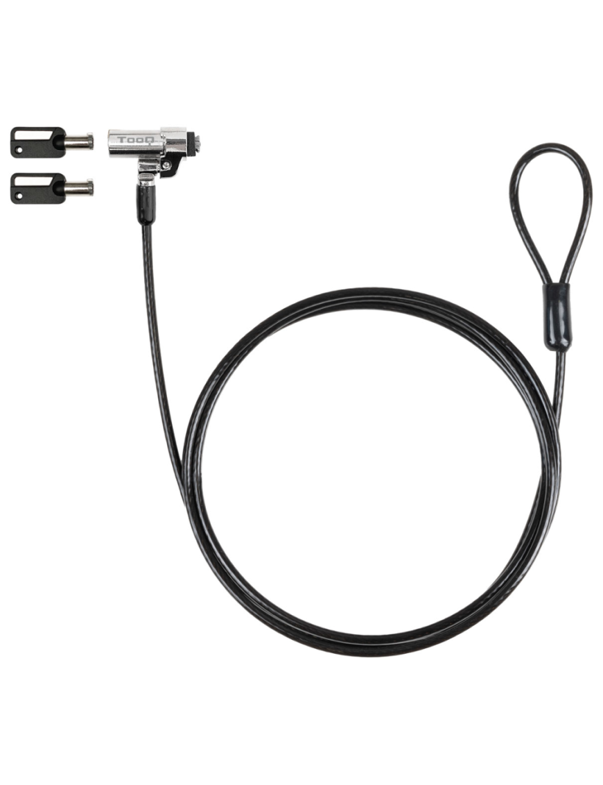 TooQ Cable de Seguridad Tipo NANO con Llave para Portátiles 1.5 metros, Gris Oscuro