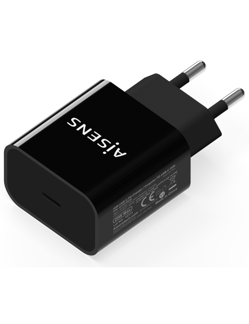 AISENS Cargador USB-C PD3.0 1 Puerto 1x USB-C 20 W, Negro