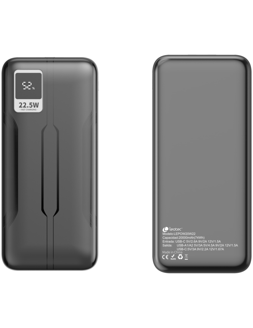 Leotec LEPOW20W22K batería externa Polímero de litio 20000 mAh Negro